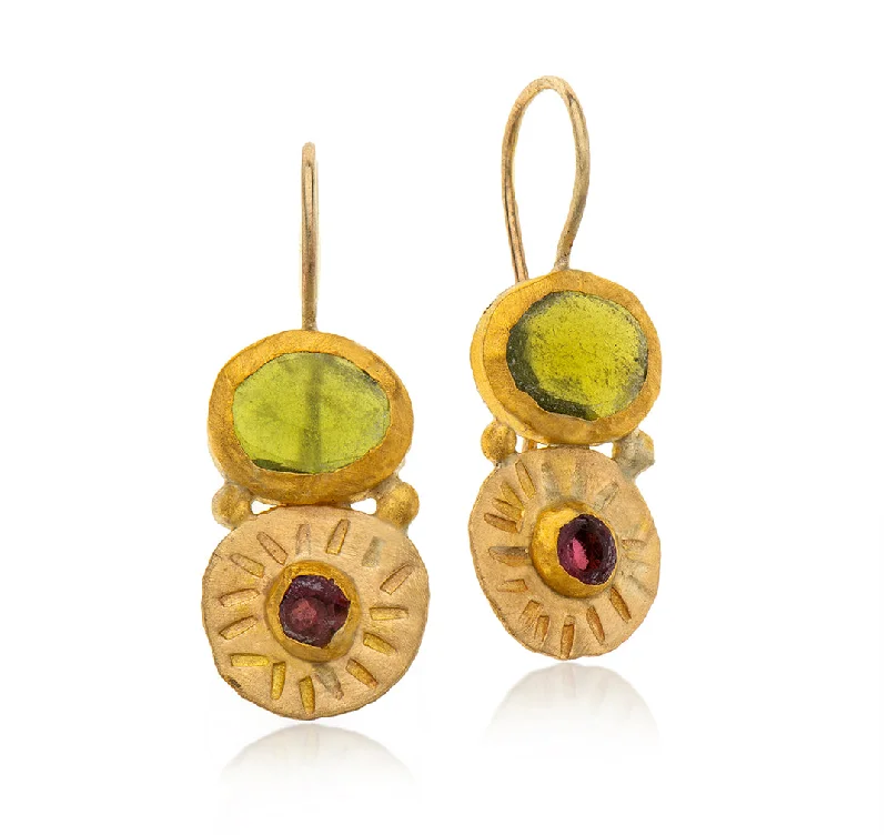 Colorful earrings for women -Nava Zahavi Yellow Gold Artisan Gem Earrings