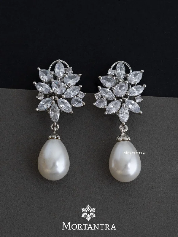 Fashionable earrings for women -White Color Silver Plated Faux Diamond Earrings - CZEAR486