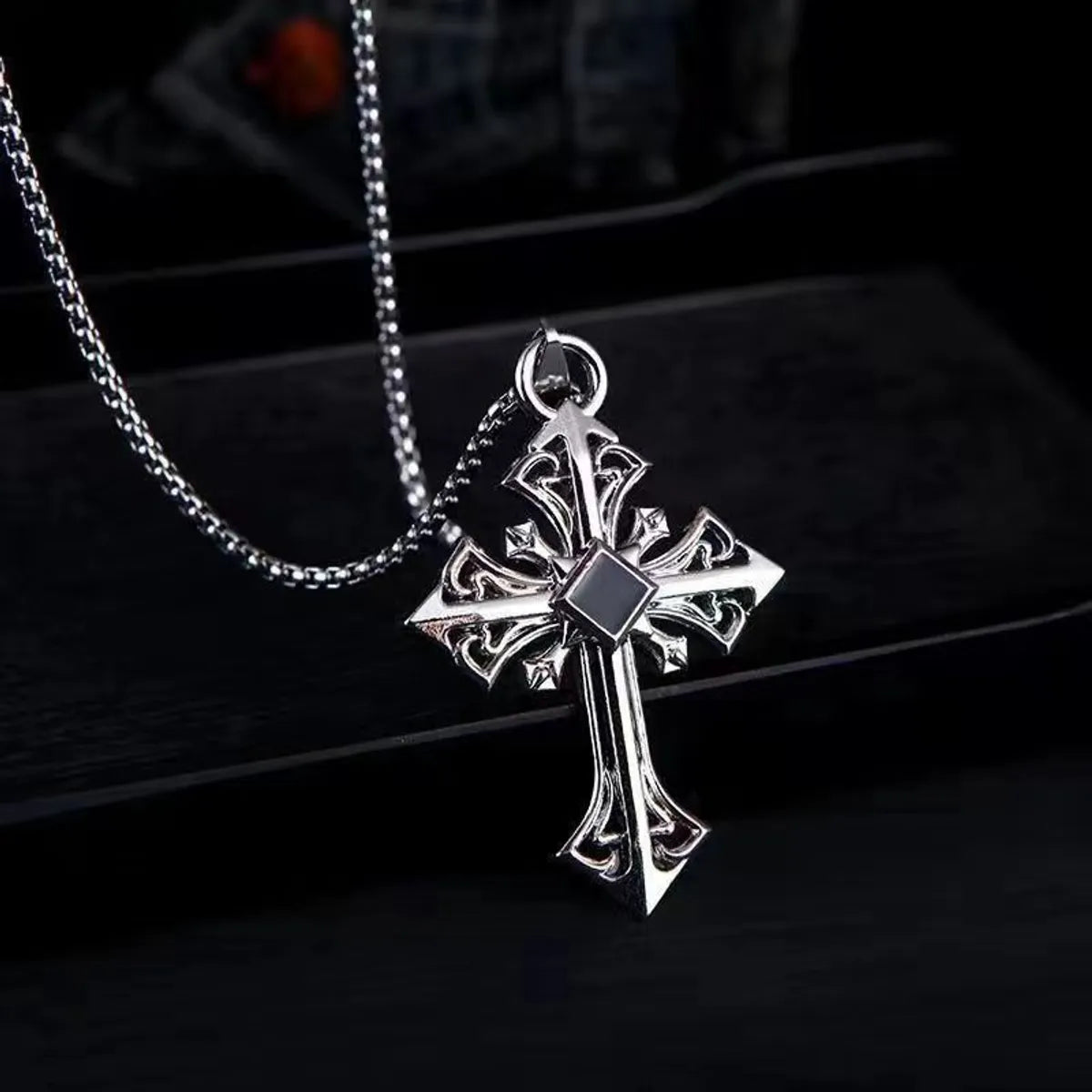 Black Croqin Cross Necklace