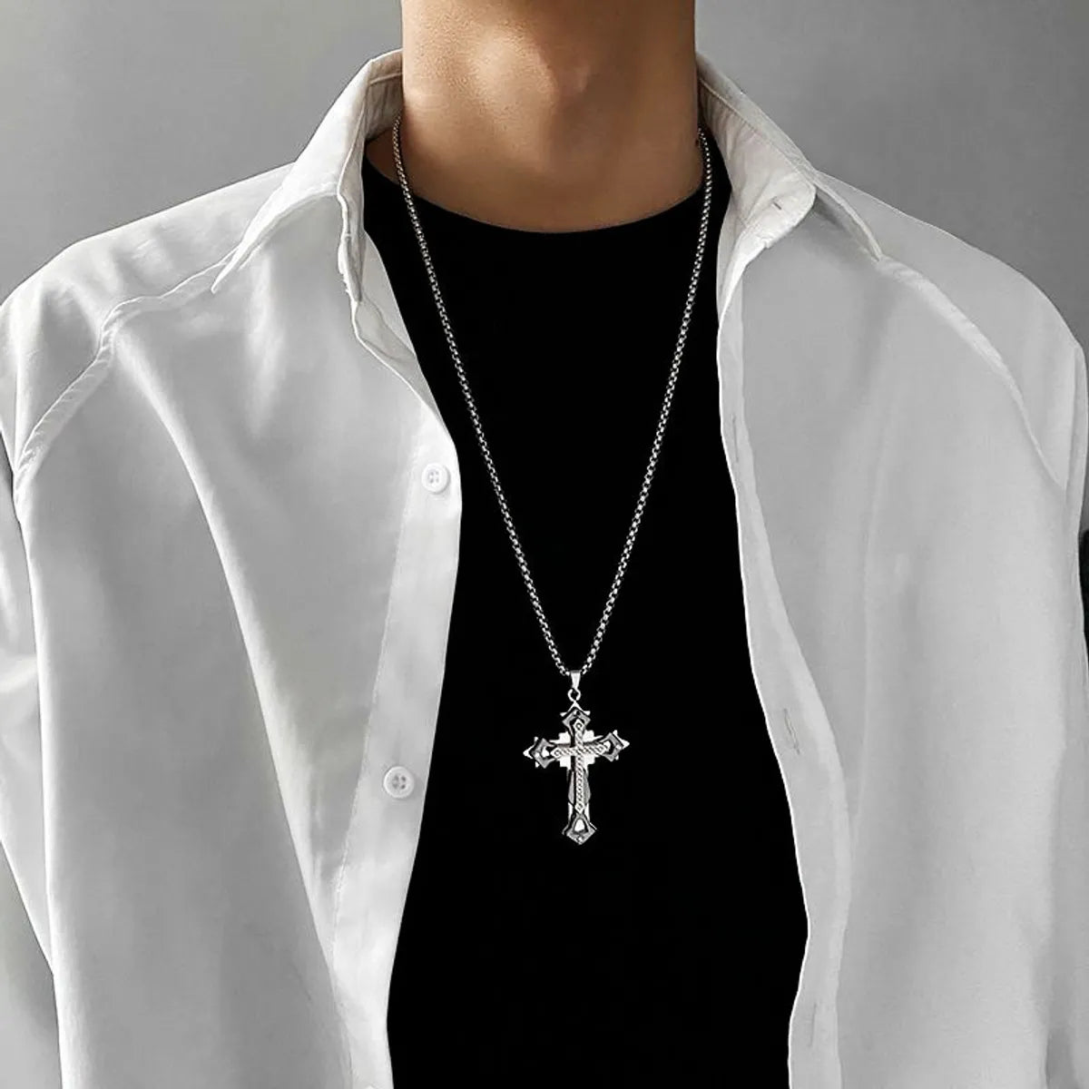 Women’s gem-filled necklaces -Hip-Hop Cool Style Cross Alloy Titanium Steel Inlay Rhinestones Men'S Pendant Necklace Long Necklace