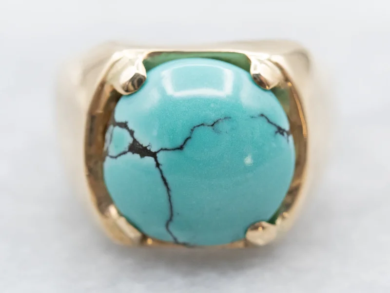 Elegant fashion rings for women -Unisex Vintage Gold Turquoise Solitaire Ring