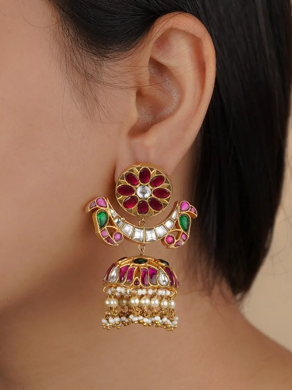 Ear cuff earrings for women -Multicolor Gold Plated Jadau Kundan Earrings - ME1129