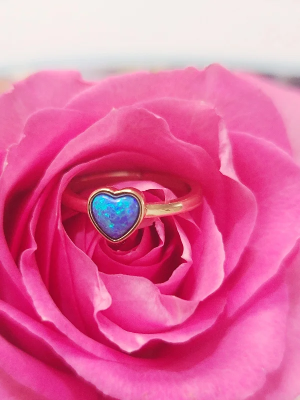 Unique gemstone rings for women -Heart Faux Opal Ring