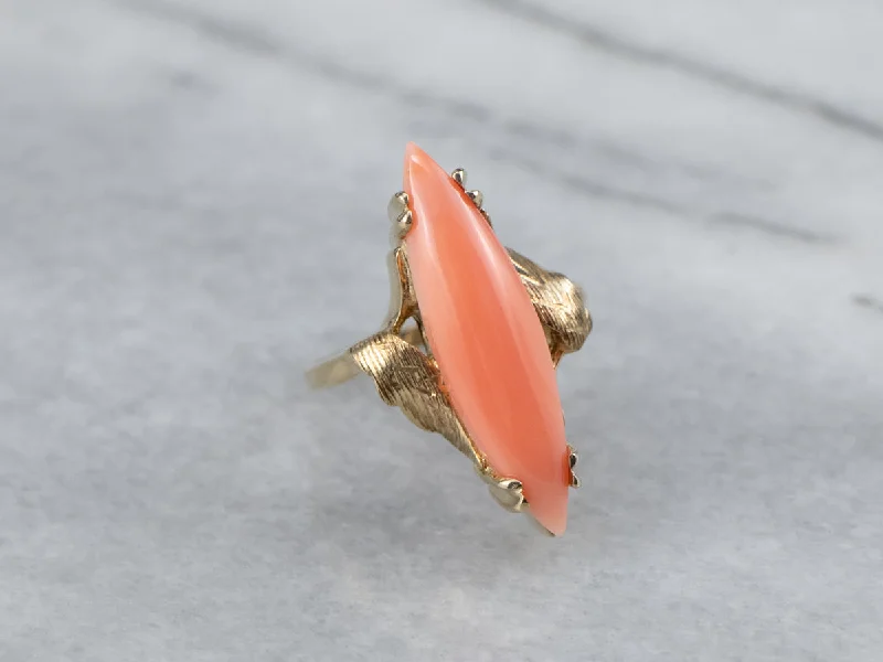 Designer rings for women -Mid Century Coral Dinner Ring