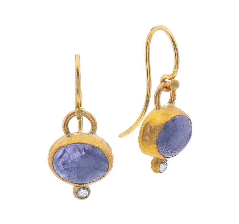 Luxury pearl earrings for women -Nava Zahavi Yellow Gold Tanzanite Diamond Earrings