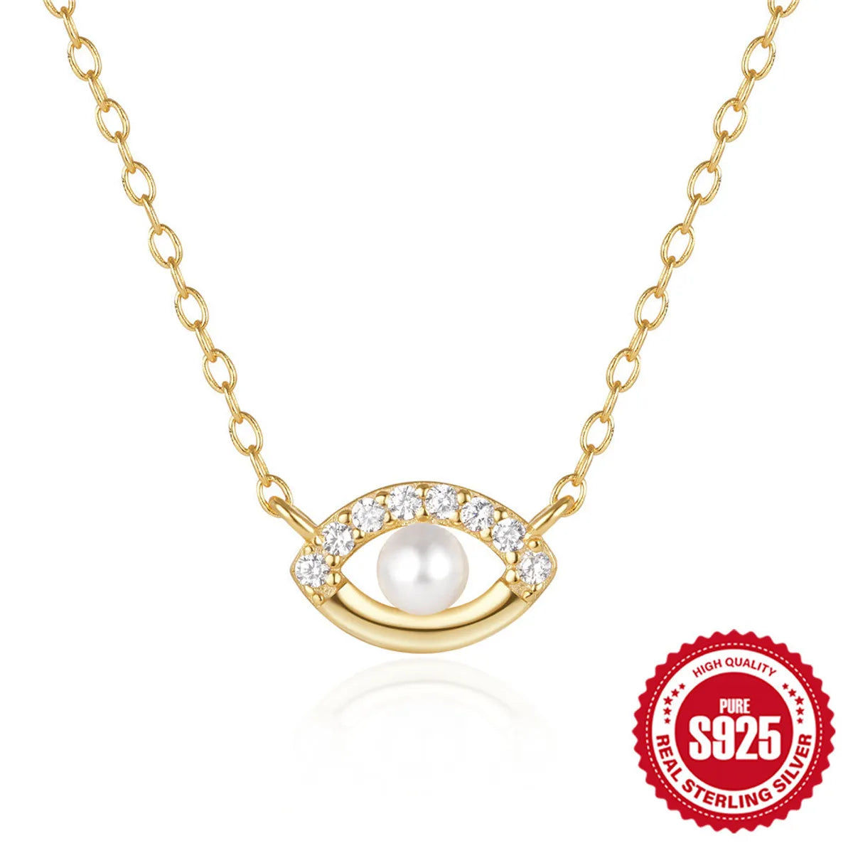 Custom nameplate necklaces for women -Sterling Silver Simple Style Eye Plating Inlay Pearl Zircon Necklace