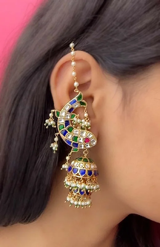 Flower earrings for women -Multicolor Gold Plated Jadau Kundan Earrings - ME1136M