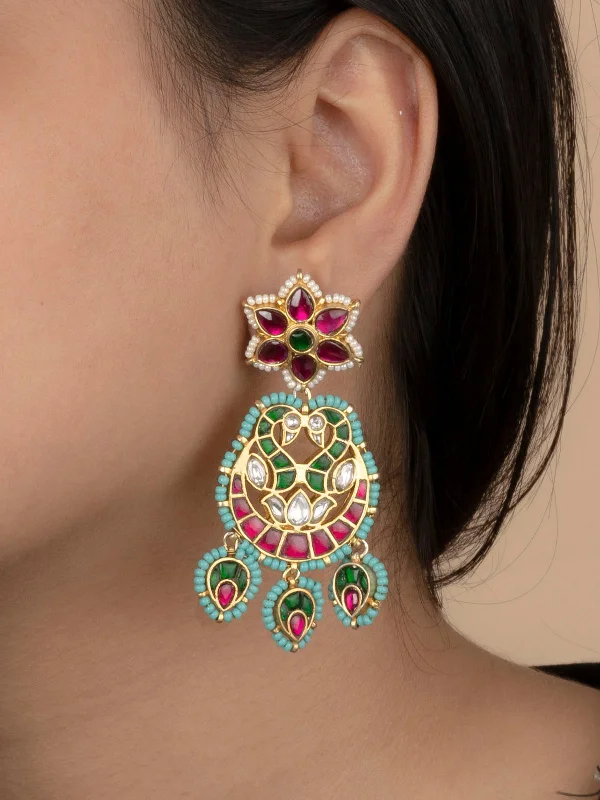 Drop earrings for women -Multicolor Gold Plated Mishr Earrings - MR-E176M