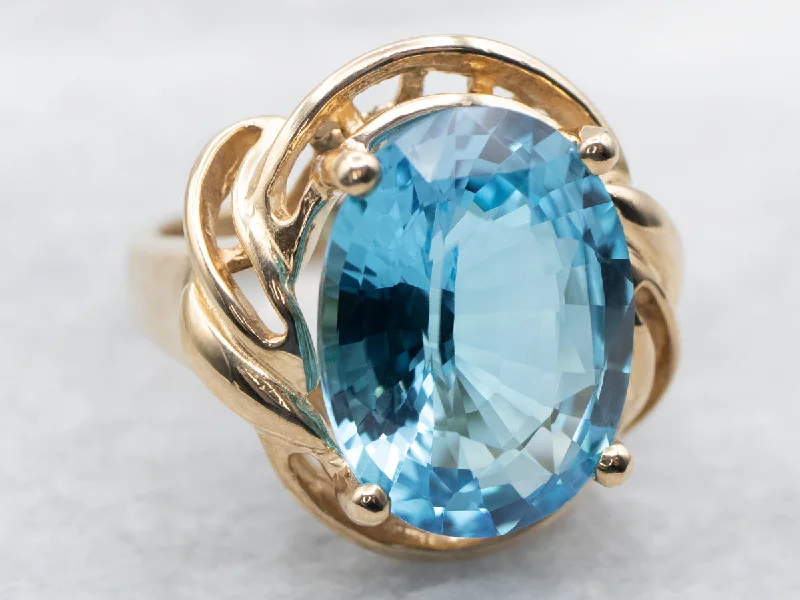 Wedding rings with diamonds for women -Bold Blue Topaz Yellow Gold Cocktail Ring