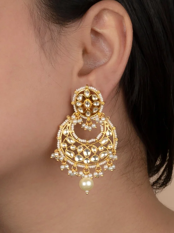 Rose gold earrings for women -White Color Gold Plated Jadau Kundan Earrings - ME1171Y