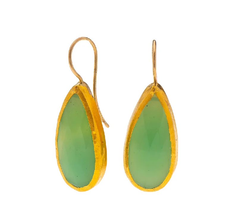 Dangle earrings for women -Nava Zahavi Yellow Gold Chrysoprase Teardrop Earrings