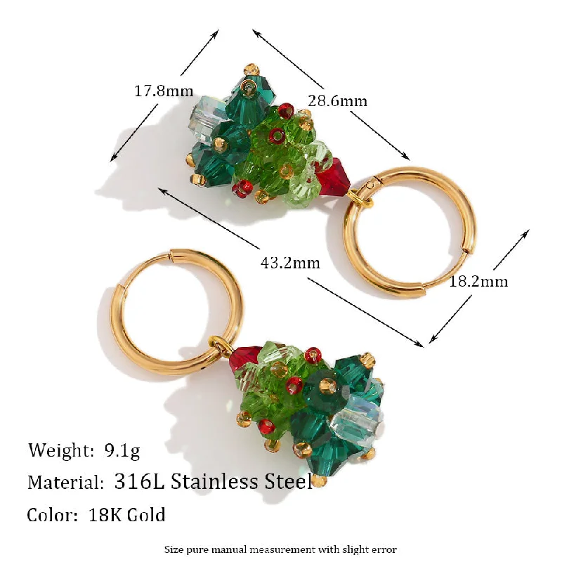 Handmade Crystal Christmas Tree Earrings - Gold