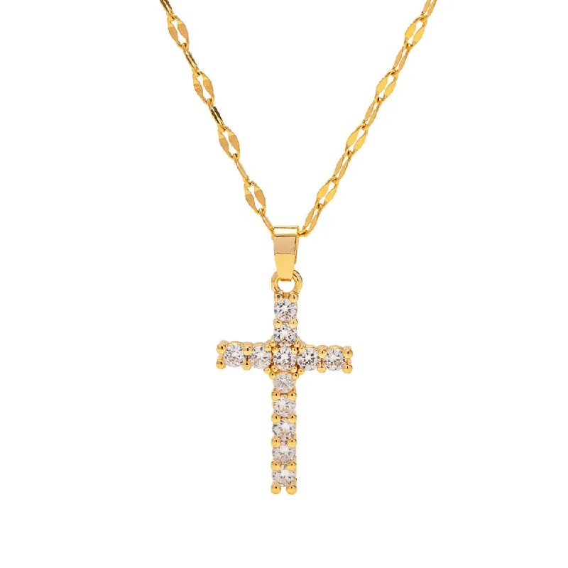 Designer gold necklaces for women -IG Style Cross Geometric Stainless Steel 18K Gold Plated Necklaces