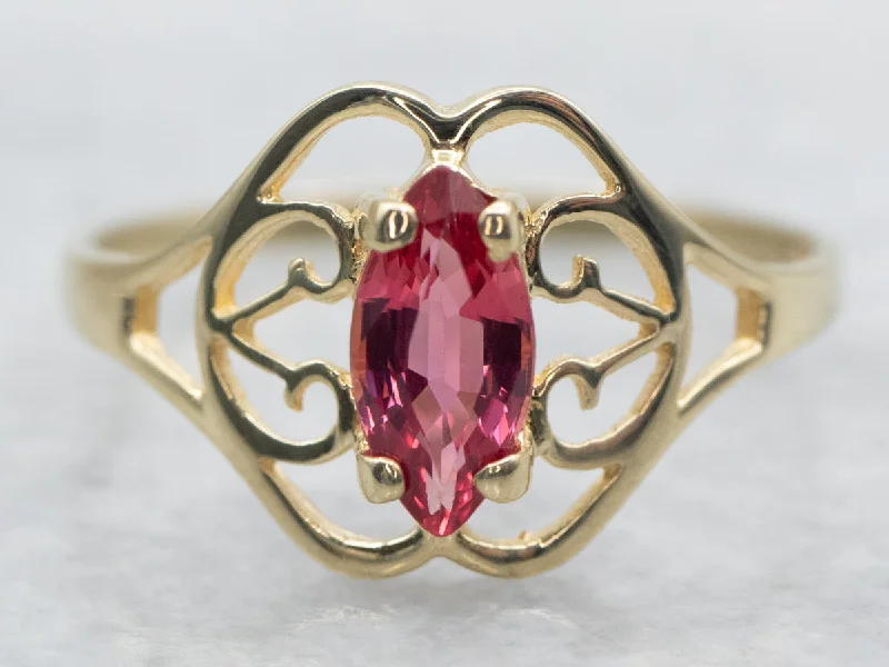 Wedding rings for women -Yellow Gold Marquise Cut Pink Sapphire Solitaire Ring