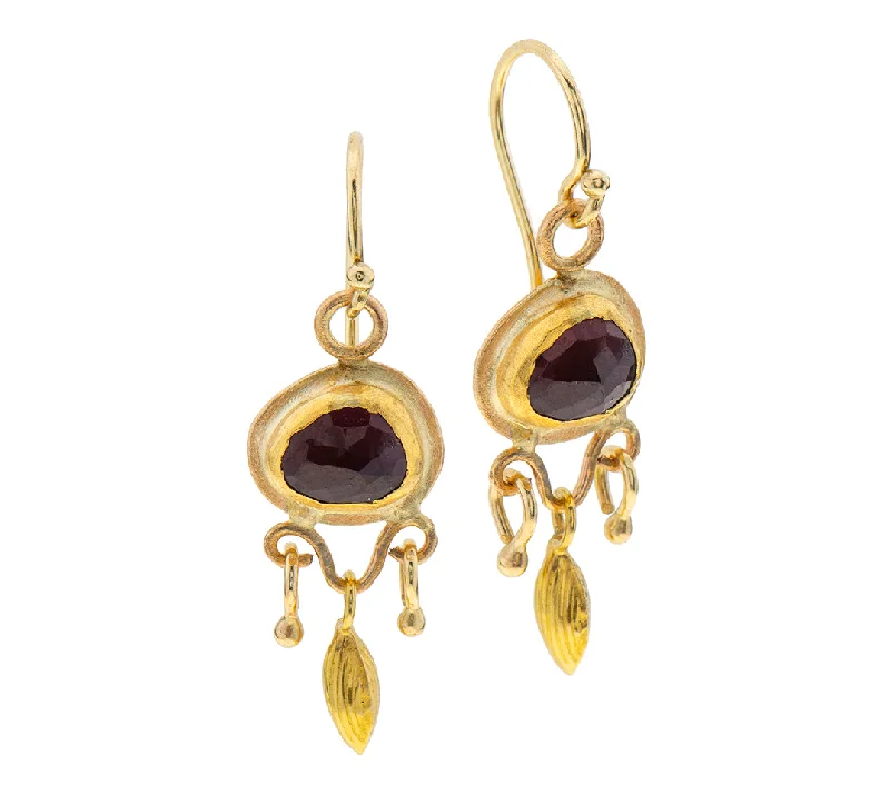 Topaz earrings for women -Nava Zahavi Garnet Yellow Gold Dangling Earrings