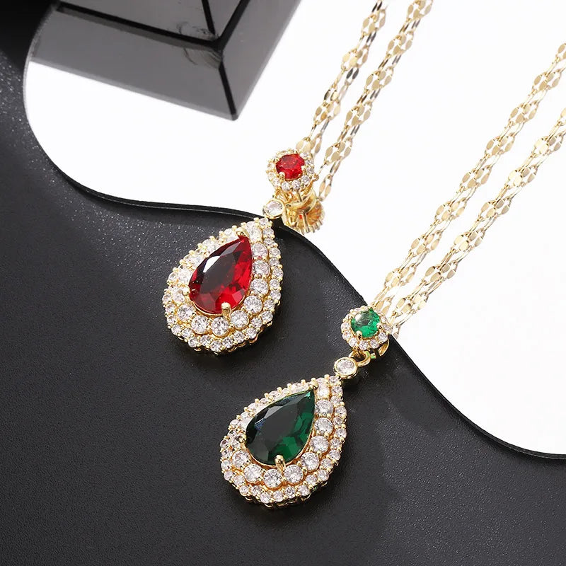 Adjustable chain necklaces for women -Retro Water Droplets Titanium Steel Copper Inlay Zircon Pendant Necklace