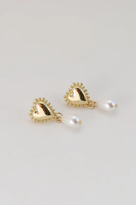 Long dangling earrings for women -Elise Gold Heart Pearl Drop Earrings