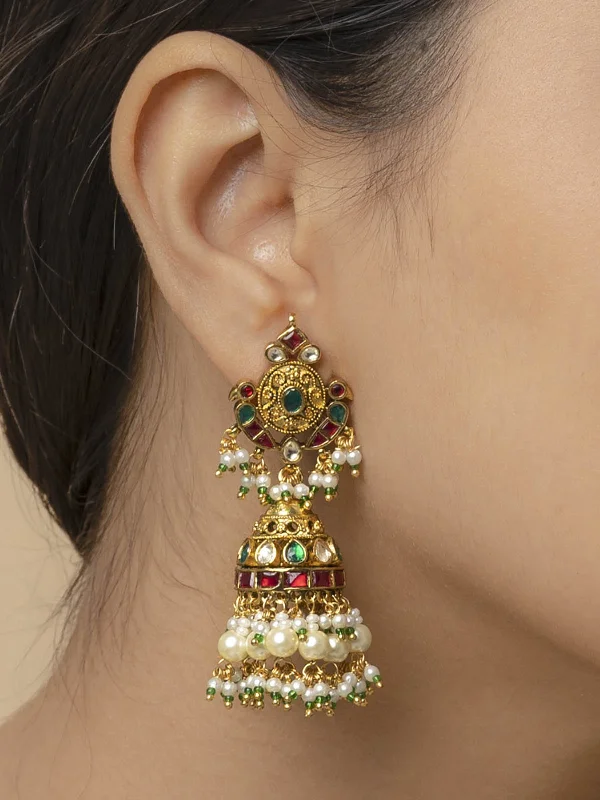 Bridesmaid earrings for women -Multicolor Gold Plated Jadau Kundan Earrings - ME1130MA