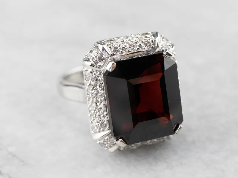 Heart-shaped rings for women -Pyrope Garnet and Diamond Halo Cocktail Ring