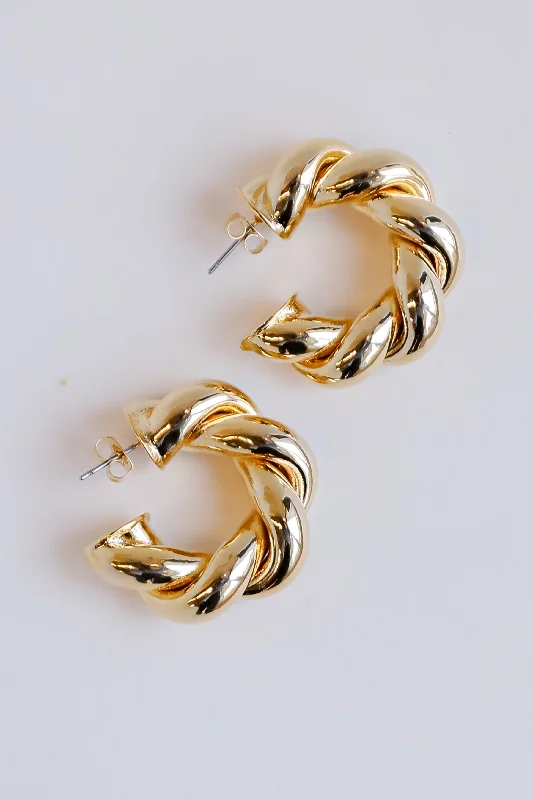 Flower earrings for women -Lilly Gold Twisted Hoop Earrings