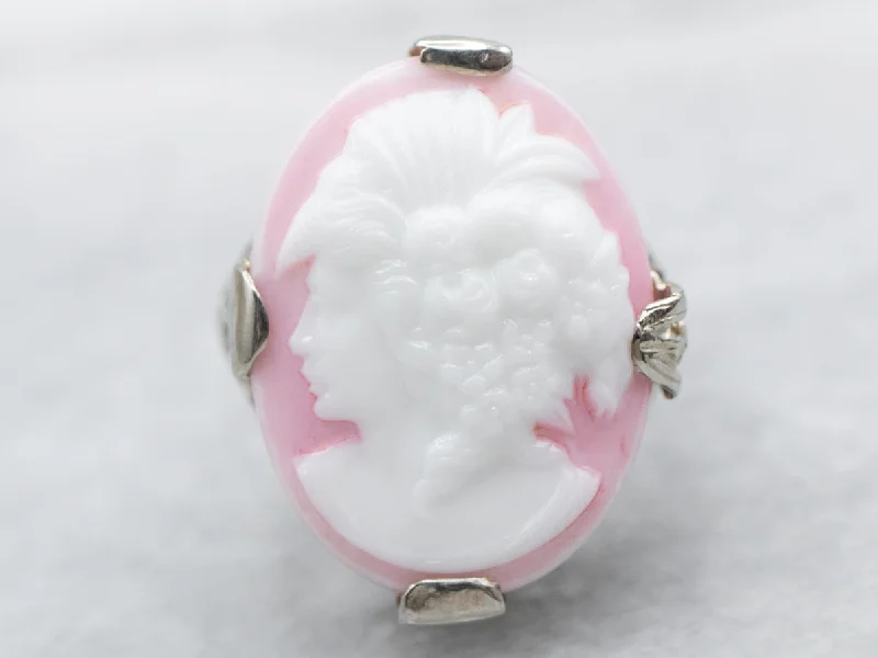 Fashion rings for women -Art Deco Pink Glass Cameo Ring