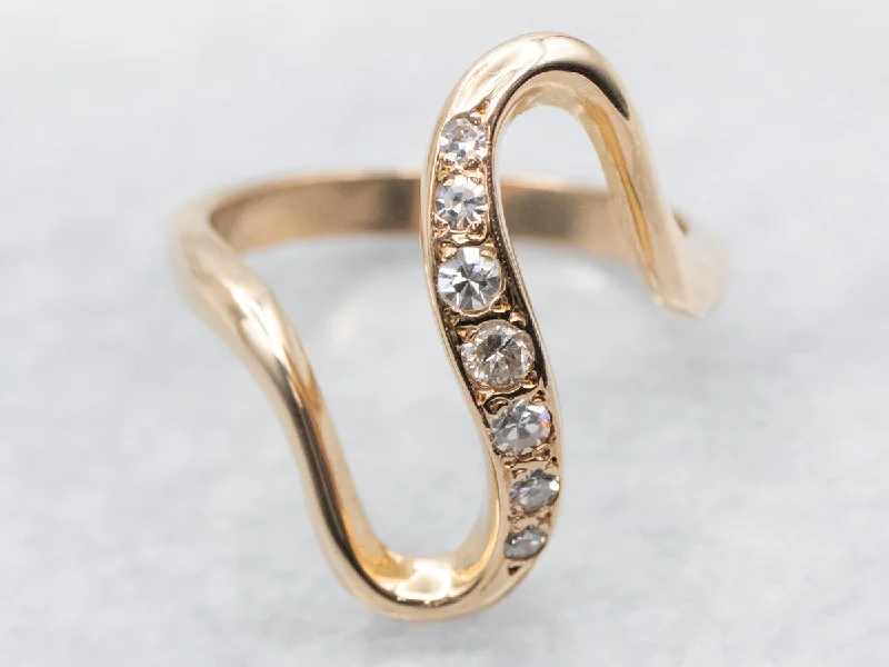 Adjustable gemstone rings for women -Modernist Diamond Scrolling Gold Ring