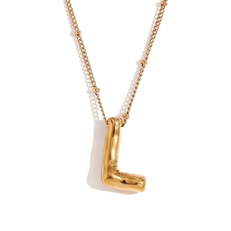 Party Balloon Letter Pendant Necklace-Gold-L