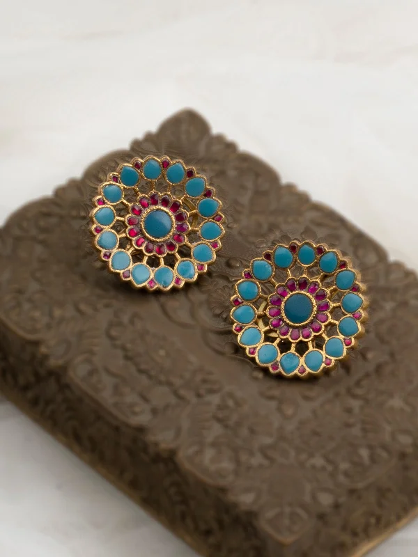 Drop hook earrings for women -Firoza Color Gold Plated Jadau Kundan Earrings - ME1163FP