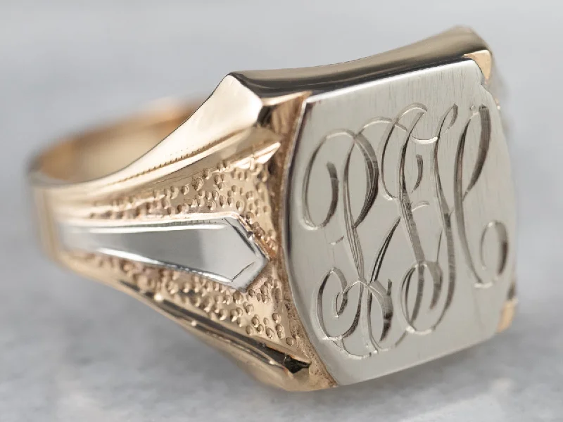 Personalized name rings for women -Vintage "PJH" Unisex Signet Ring