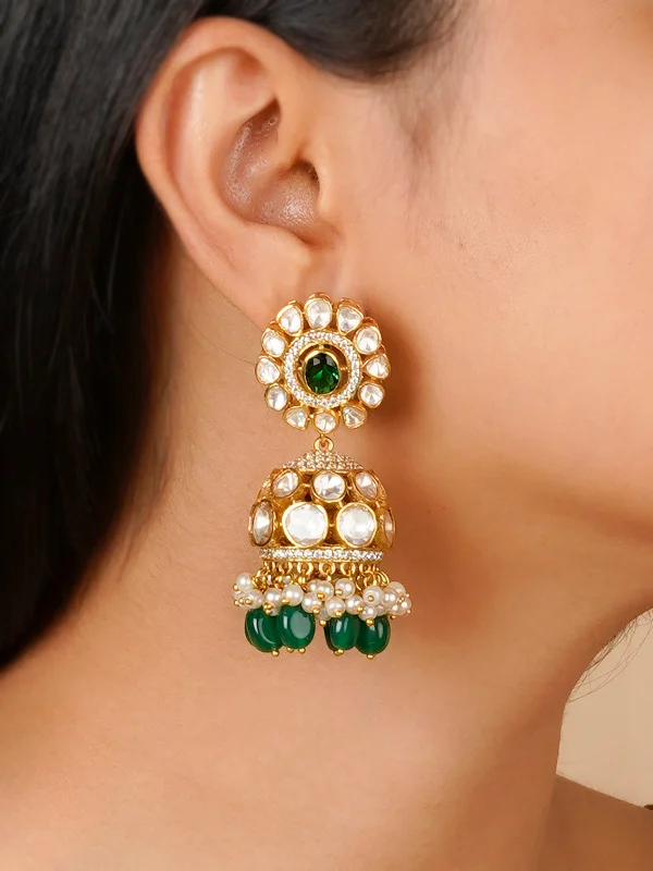 Classic earrings for women -Green Color Gold Plated Moissanite Earrings - MO-EAR25GR