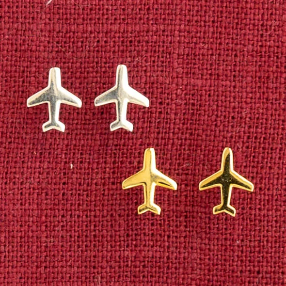 Personalized earrings for women -Airplane Mini Post Stud Earring Aviation Plane