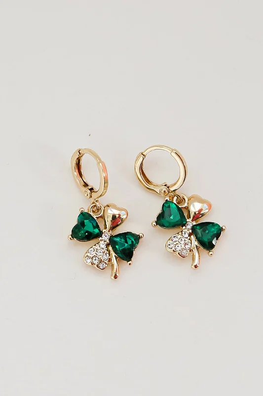 Gold earrings for women -FINAL SALE - Clara Gold Four Leaf Clover Drop Earrings