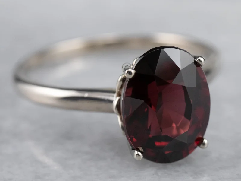 Birthstone rings for women -White Gold Pyrope Garnet Solitaire Ring