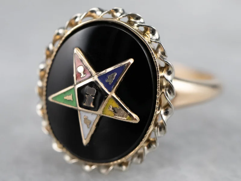 Luxury rings for women -Vintage Black Onyx Order of the Eastern Star Ring