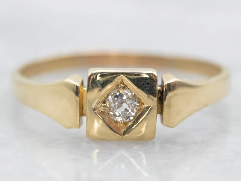 Adjustable silver rings for women -Yellow Gold Old Mine Cut Diamond Solitaire Ring