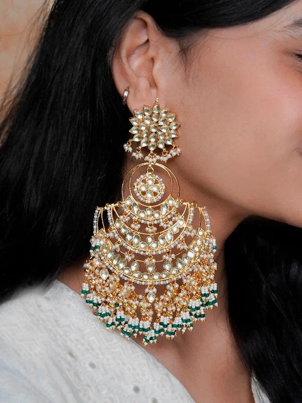 Bohemian earrings for women -Green Color Gold Plated Jadau Kundan Earrings - ME1208Y