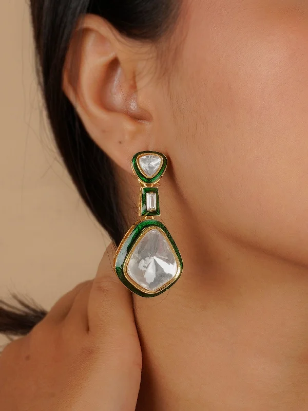 Rose gold earrings for women -Green Color Gold Plated Contemporary Earrings - CC-EAR16