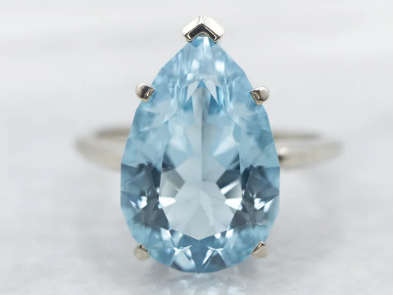 Cocktail rings for women -White Gold Pear Cut Blue Topaz Solitaire Ring