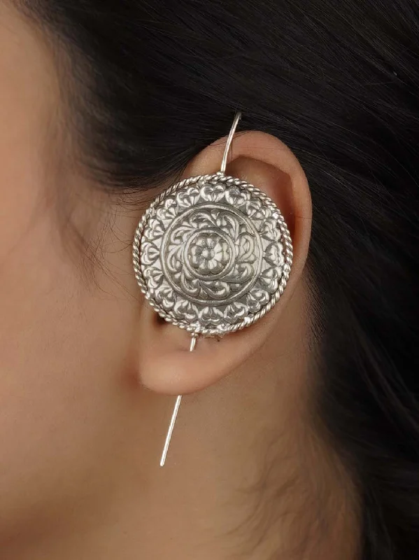 Modern earrings for women -Grey Color Silver Plated Tribal Earrings - EK-SFEAR255