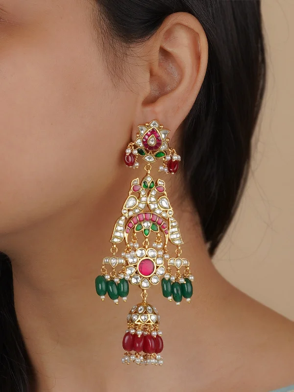 Women's Earrings online shop -Multicolor Gold Plated Jadau Kundan Earrings - ME1146M