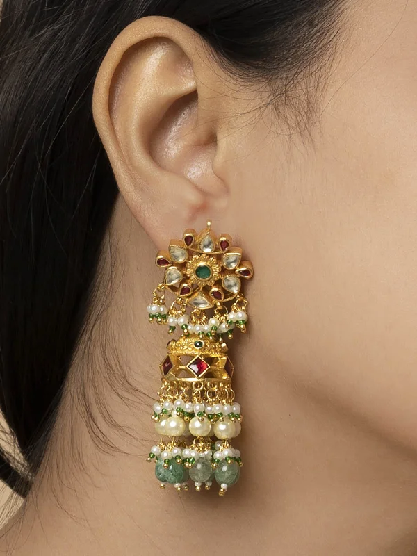 Party earrings for women -Multicolor Gold Plated Jadau Kundan Earrings - ME1222M