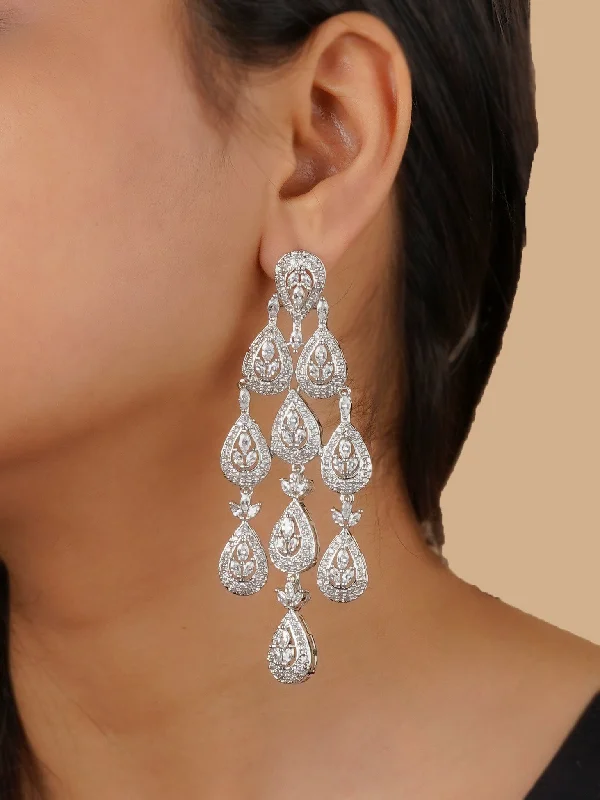 Opal earrings for women -White Color Silver Plated Faux Diamond Earrings - CZEAR547