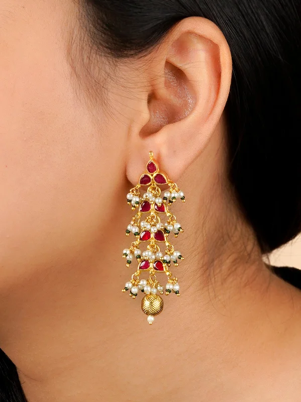 Cool earrings for women -Red Color Gold Plated Jadau Kundan Earrings - ME708R