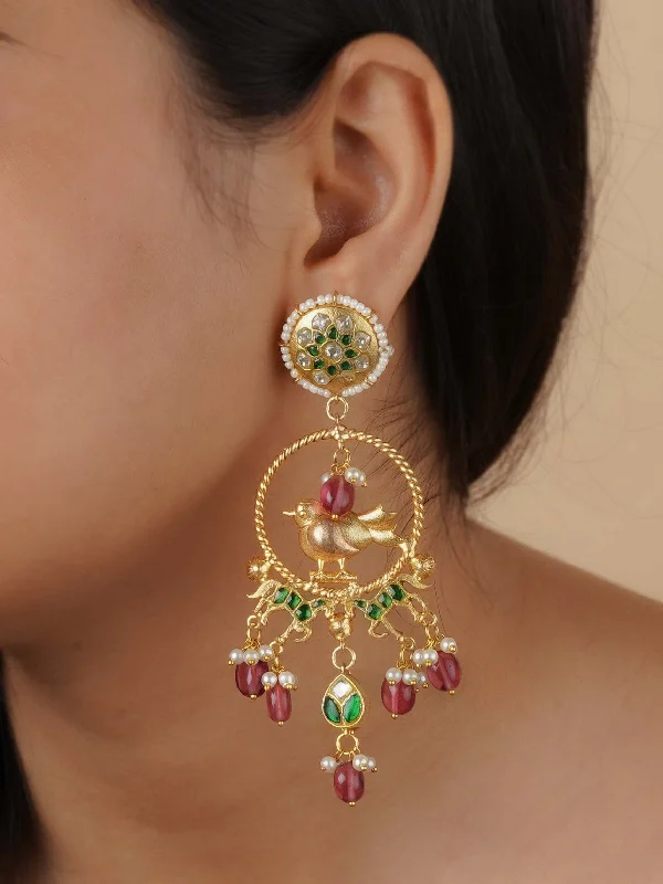 Crystal earrings for women -Green Color Gold Plated Mishr Earrings - MR-E147