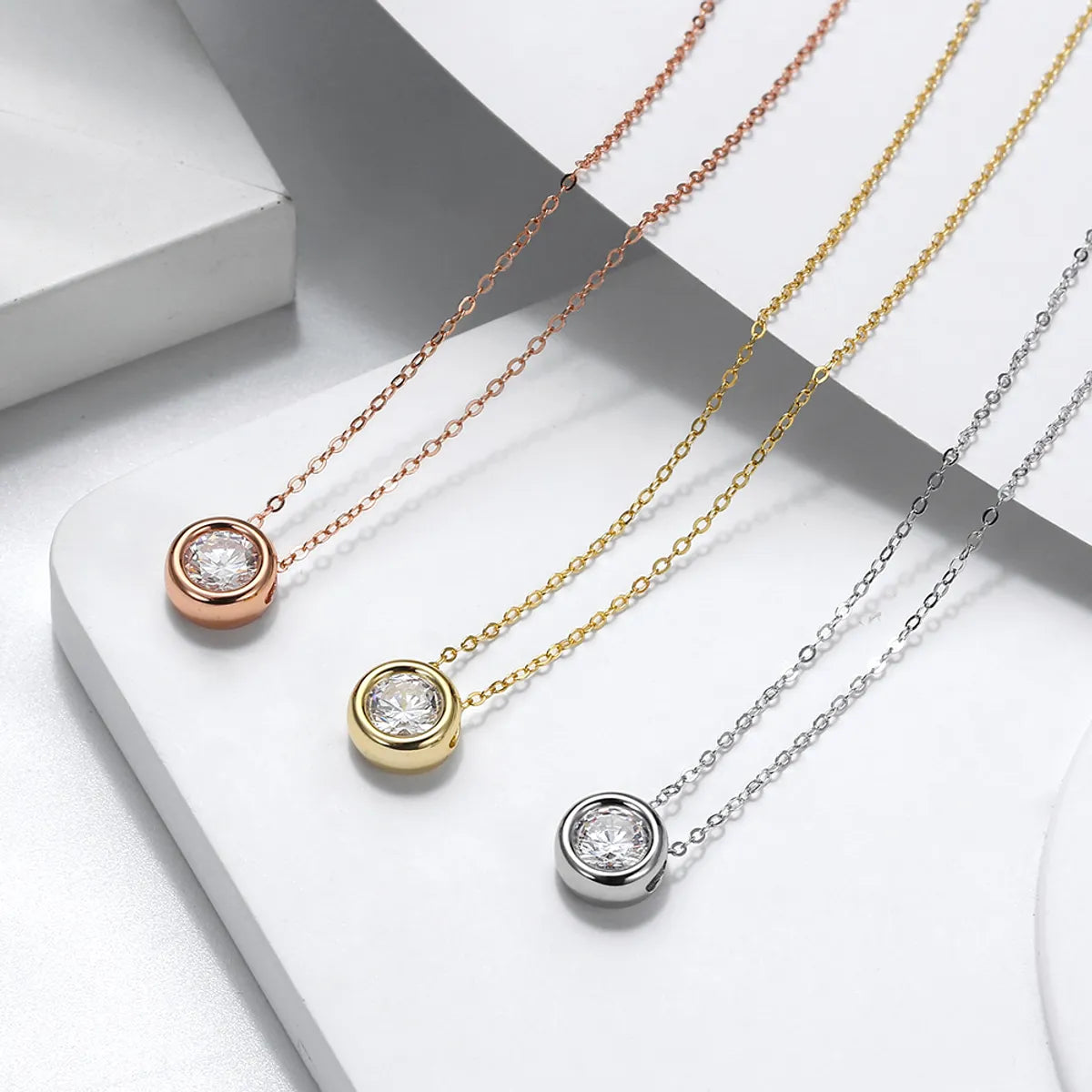 Diamond pendant necklaces for women -Modern Style Simple Style Classic Style Round Sterling Silver 14k Gold Plated Rose Gold Plated White Gold Plated Zircon Pendant Necklace In Bulk