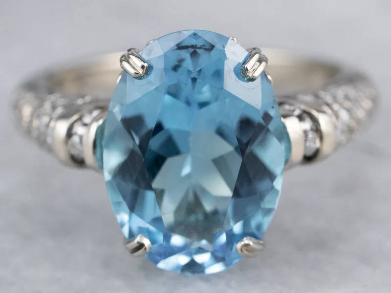 Vintage gold rings for women -Blue Topaz Diamond White Gold Ring