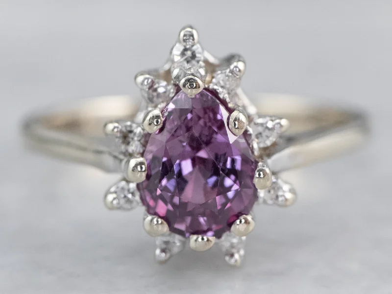 Twisted rings for women -Pink Sapphire Diamond Halo Ring