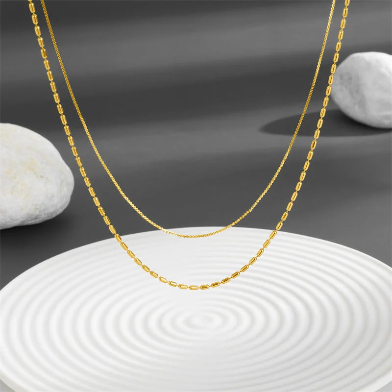 Gold Necklace S-Shaped Length Bead Necklace