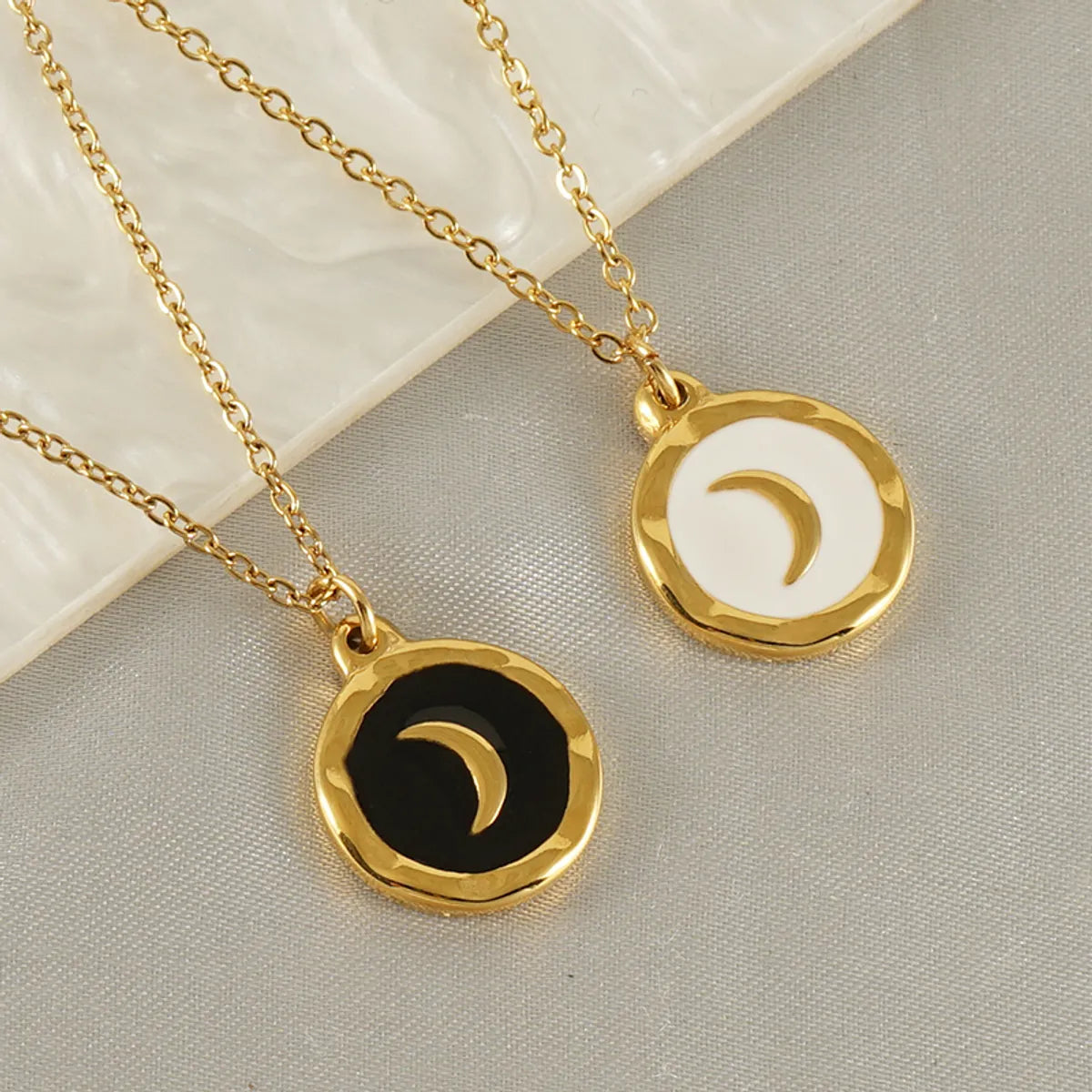 Wedding chain necklaces for women -Wholesale Hip-hop Commute Cool Style Moon Stainless Steel 18k Gold Plated Pendant Necklace