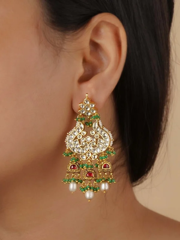 Drop hook earrings for women -Red Color Gold Plated Jadau Kundan Earrings - ME1233Y